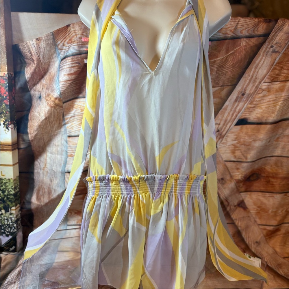 Essentials by ABS Yellow and White Halter Dress